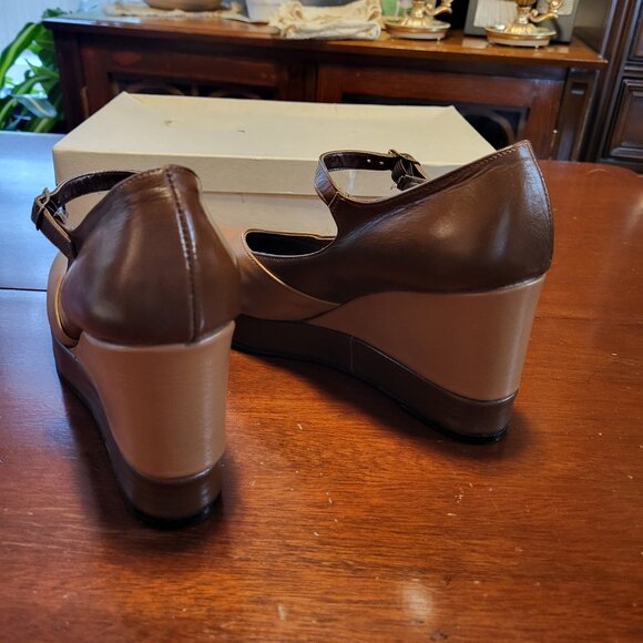 Andrew Pierre Sears Vintage Wedge Shoe Ankle Strap (Fits size 6.5) - Picture 8 of 12